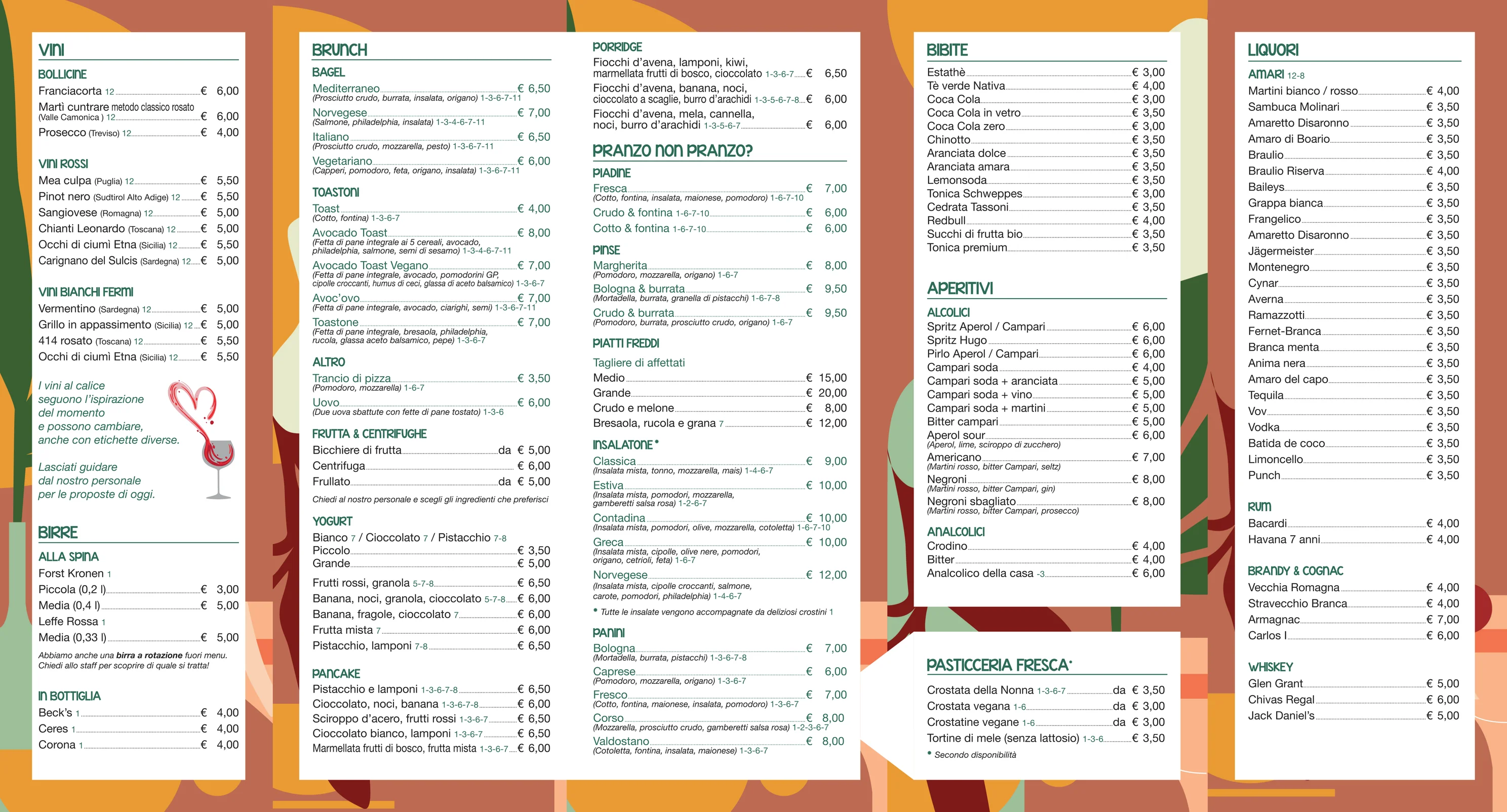 Menù Caffè del Corso con allergeni - Brunch, Pranzo, Vini, Birre, Aperitivi, Bibite